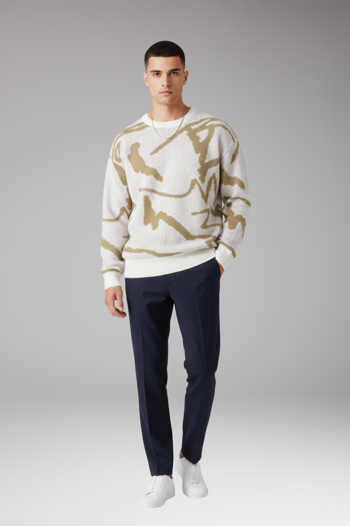 Men's Sweater with Crew Neck and Long Sleeves