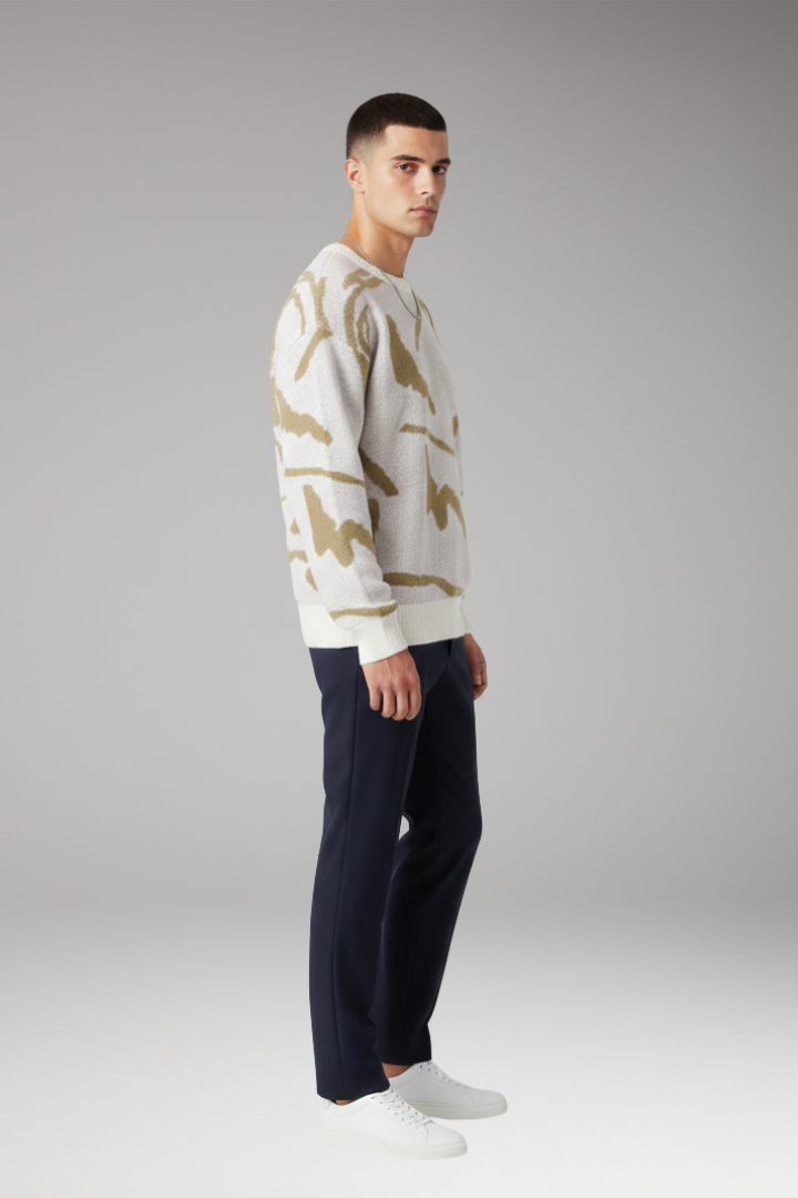 Men's Sweater with Crew Neck and Long Sleeves
