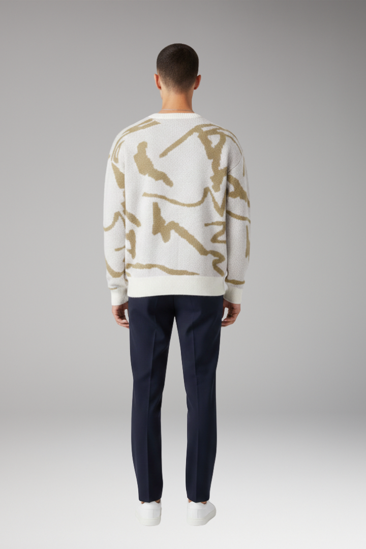 Men's Sweater with Crew Neck and Long Sleeves