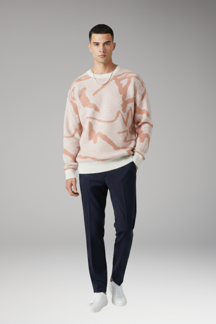Men's Sweater with Crew Neck and Long Sleeves
