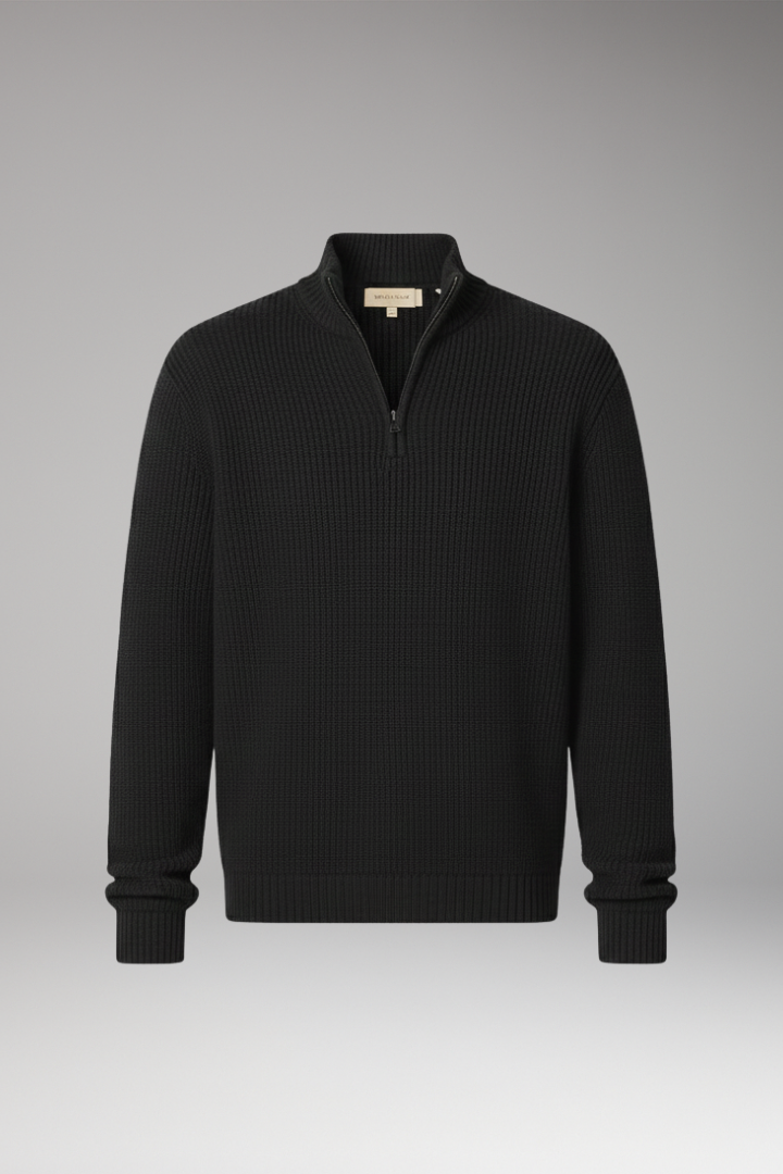 Men's Sweater with Half-Zip Closure and Stand Collar