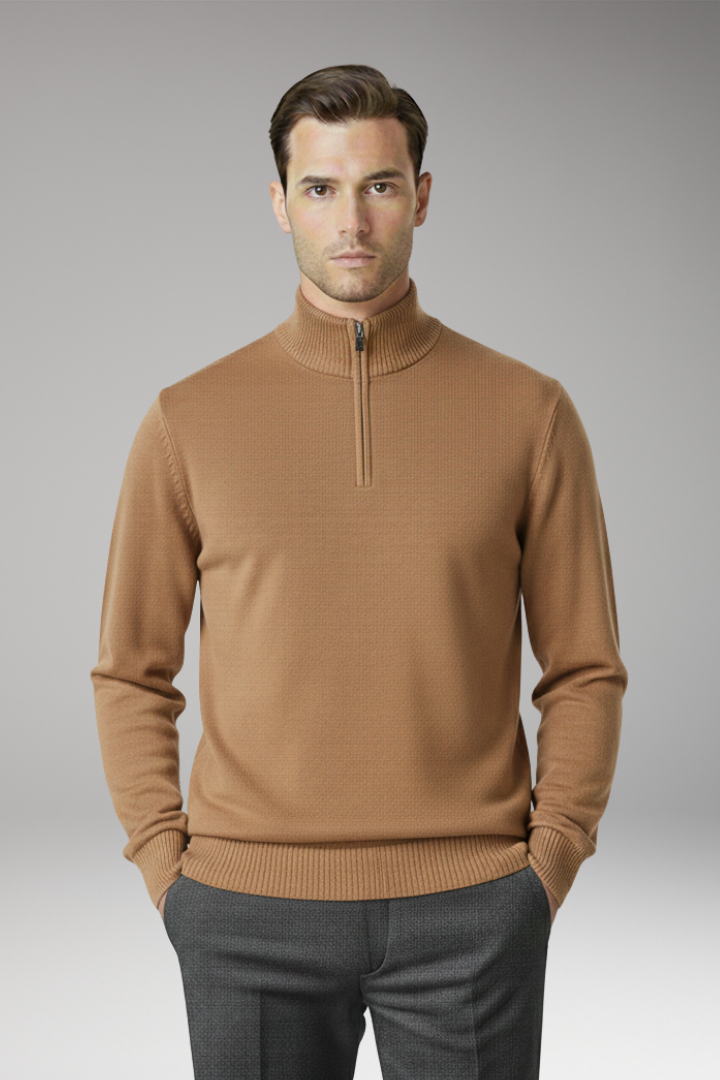 Men's Sweater with Half Zip and Ribbed Hem