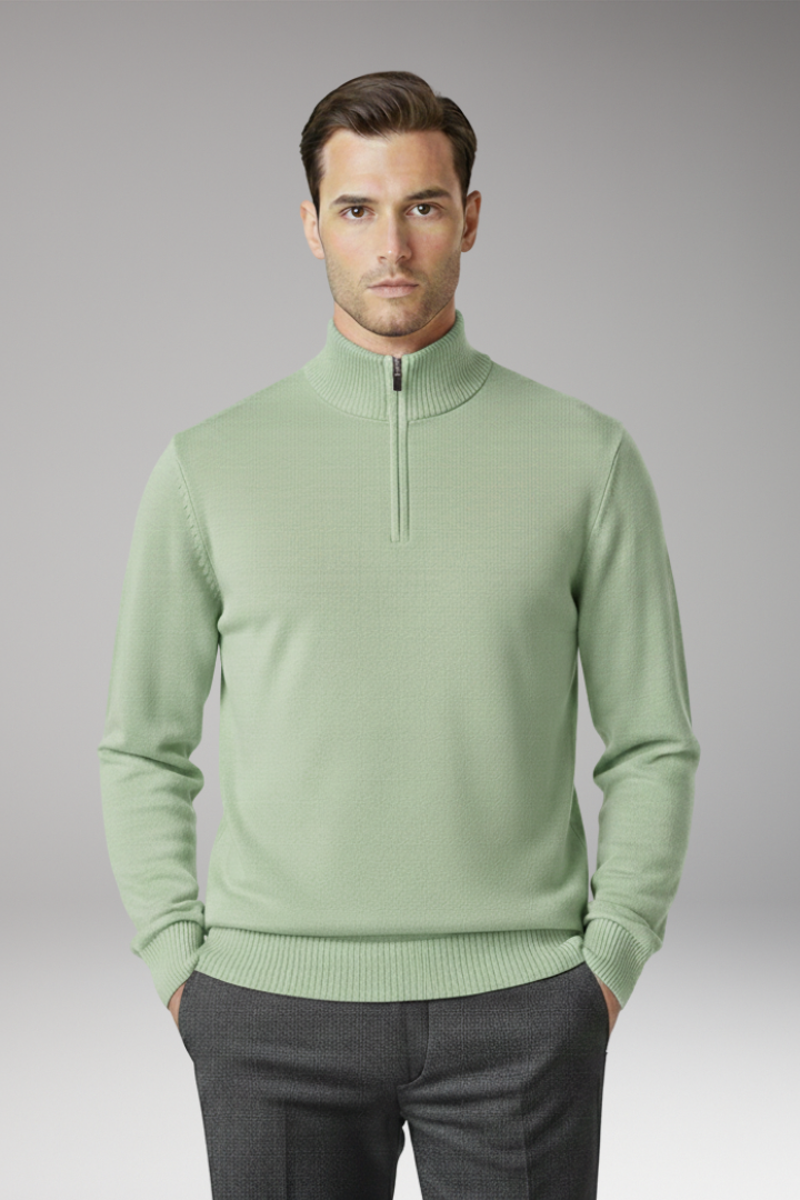 Men's Sweater with Half Zip and Ribbed Hem