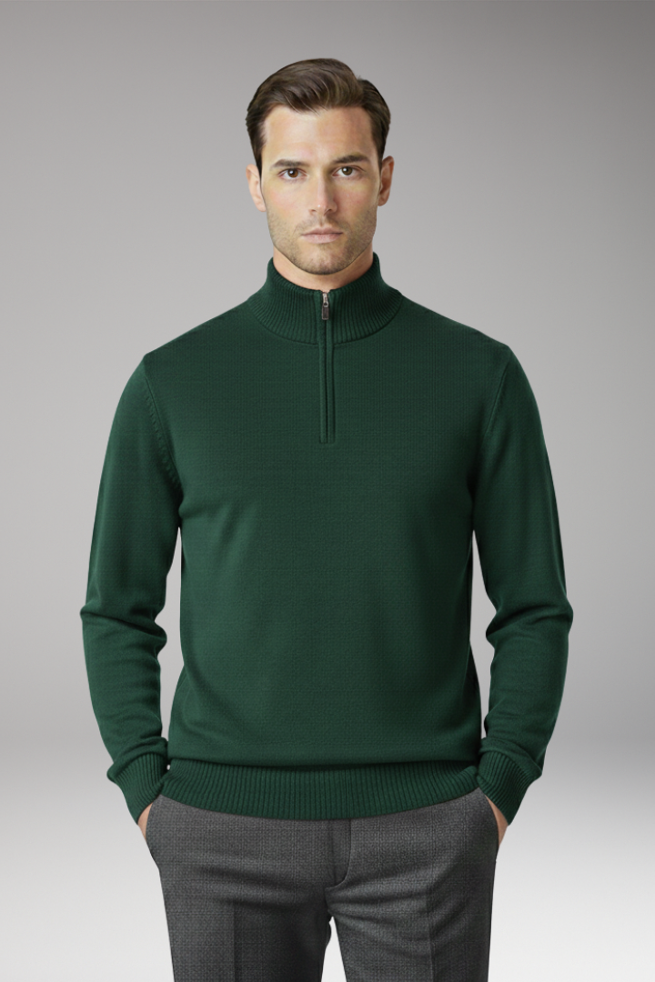 Men's Sweater with Half Zip and Ribbed Hem