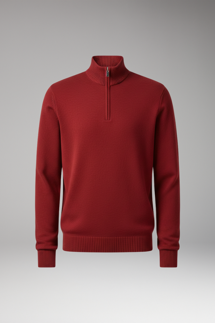 Men's Sweater with Half Zip and Ribbed Hem