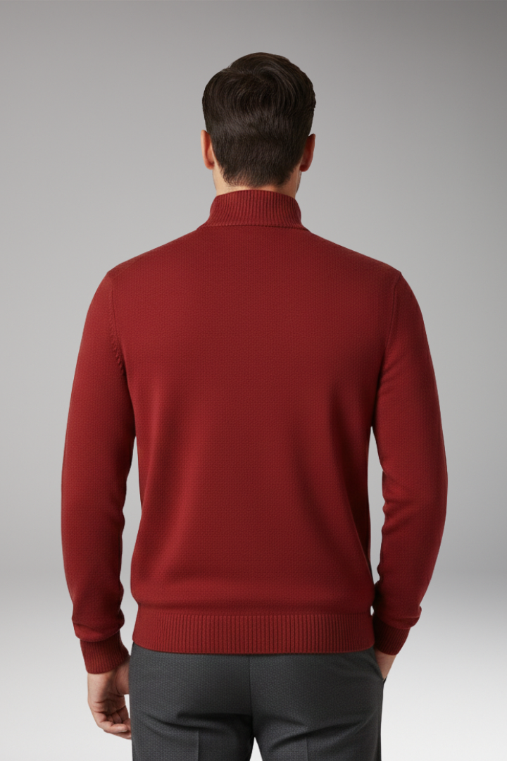 Men's Sweater with Half Zip and Ribbed Hem