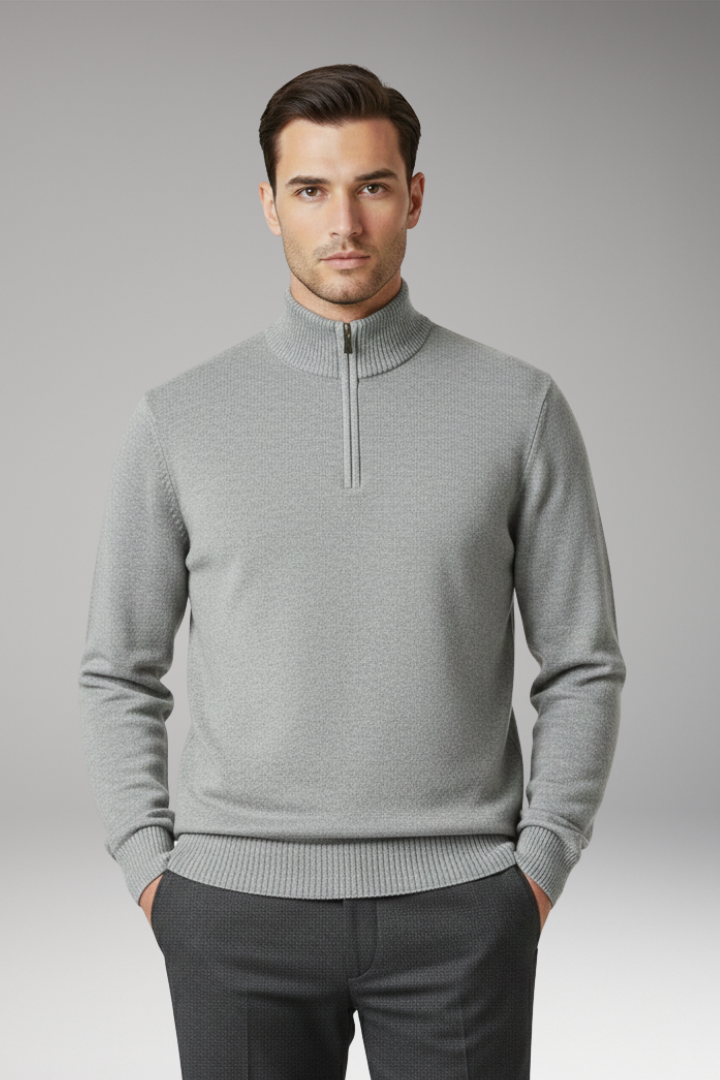 Men's Sweater with Half Zip and Ribbed Hem