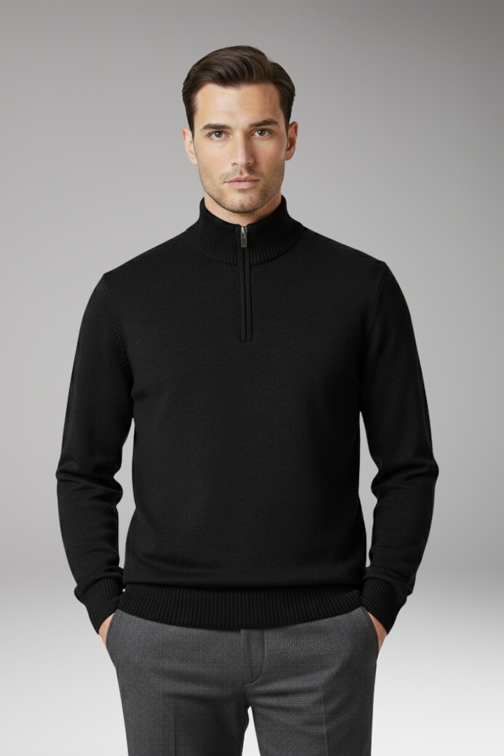 Men's Sweater with Half Zip and Ribbed Hem
