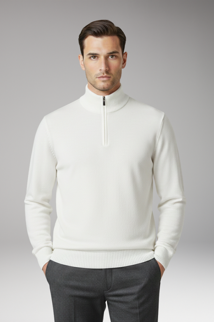 Men's Sweater with Half Zip and Ribbed Hem