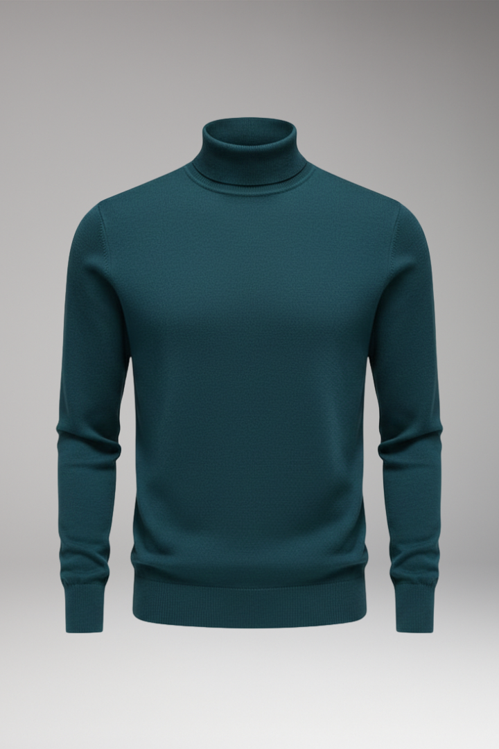Men's Sweater with High Neck and Ribbed Trim