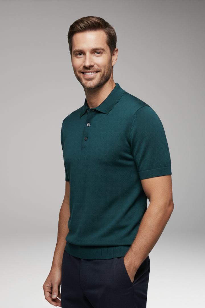 Men's Sweater with High Neck and Ribbed Trim