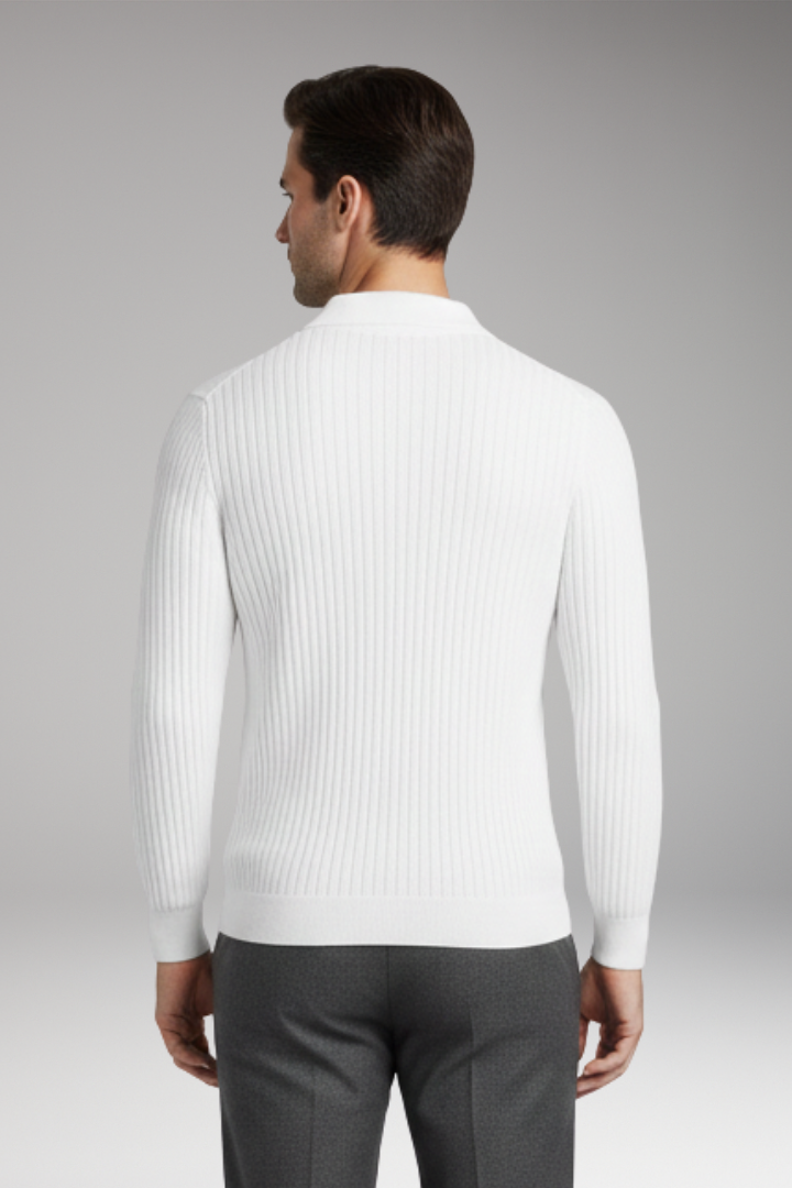 Men's Sweater with Polo Collar and Ribbed Texture