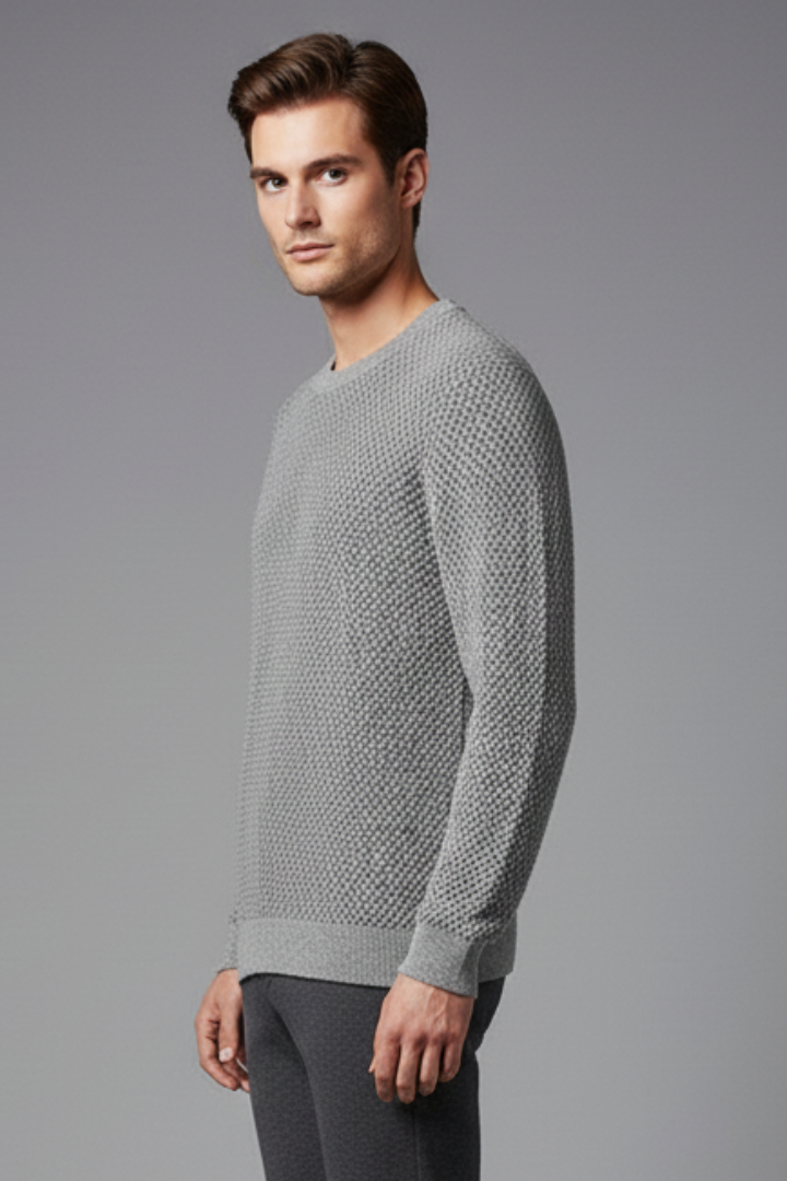 Men's Sweater with Textured Knit and Long Sleeves
