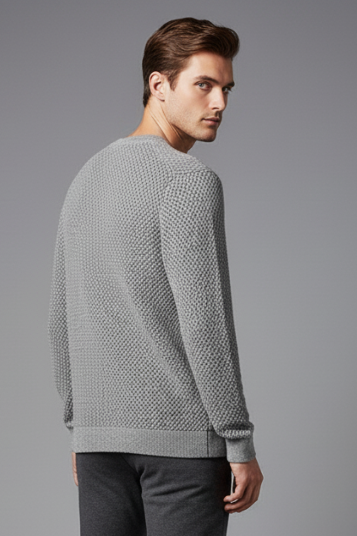 Men's Sweater with Textured Knit and Long Sleeves