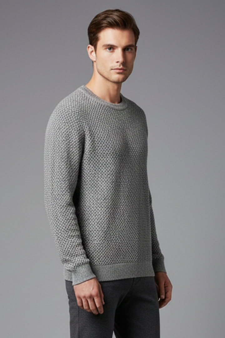 Men's Sweater with Textured Knit and Long Sleeves