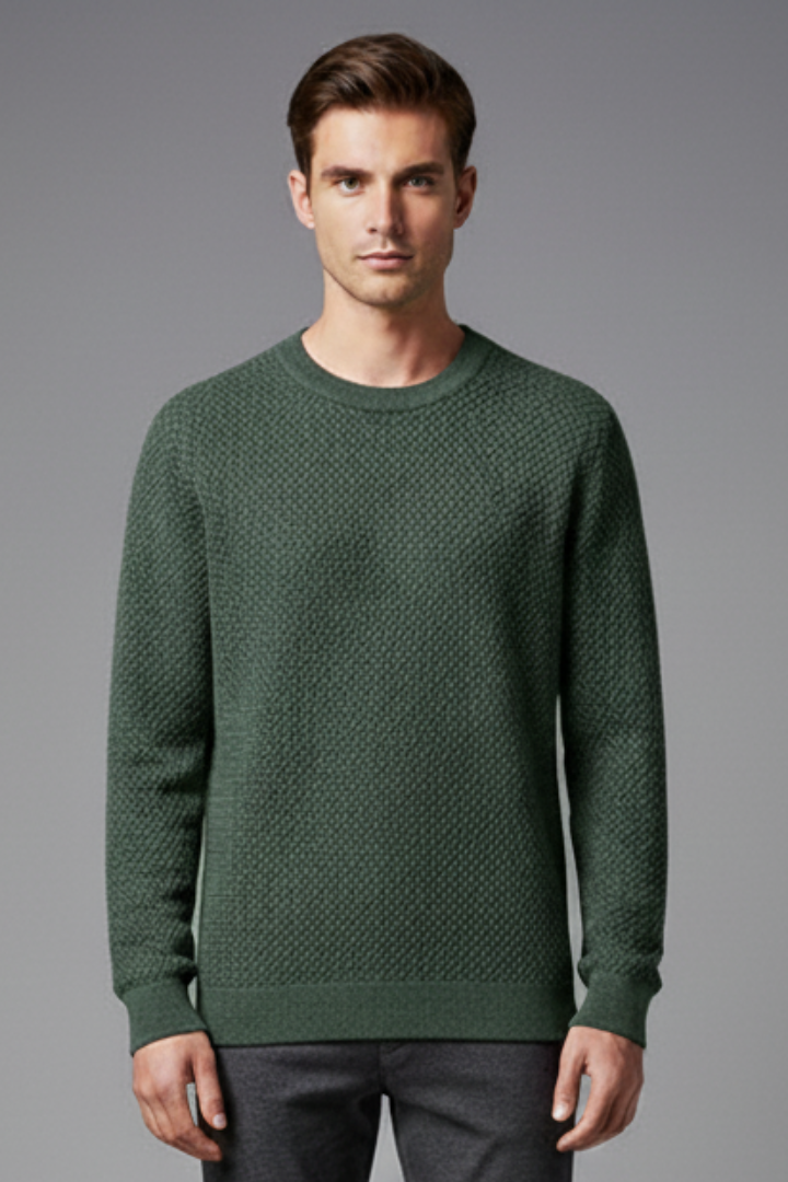 Men's Sweater with Textured Knit and Long Sleeves