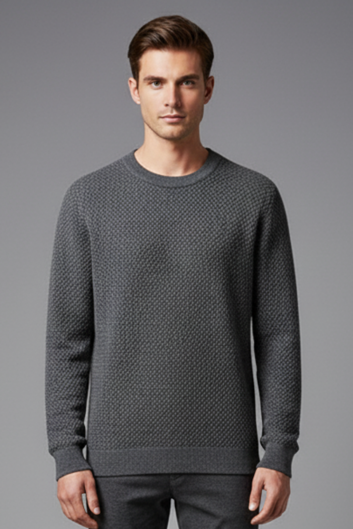 Men's Sweater with Textured Knit and Long Sleeves