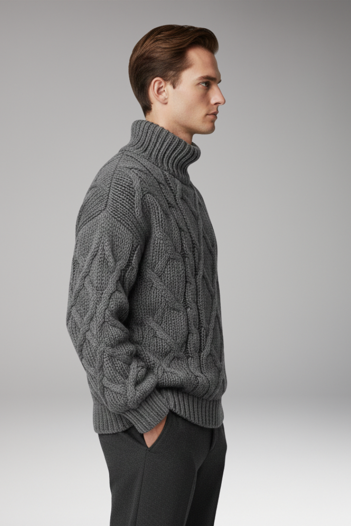Men's Sweater with Turtleneck and Cable Pattern