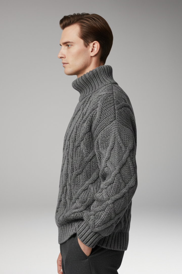 Men's Sweater with Turtleneck and Cable Pattern