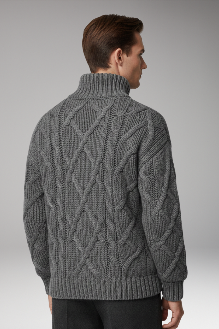 Men's Sweater with Turtleneck and Cable Pattern
