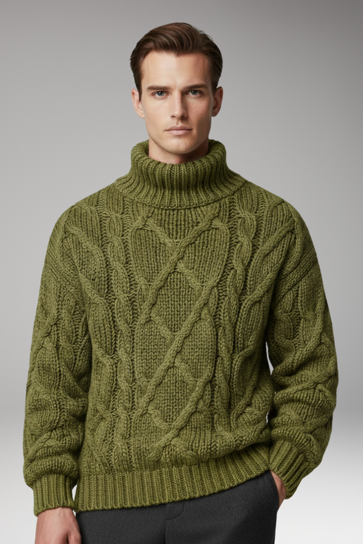Men's Sweater with Turtleneck and Cable Pattern