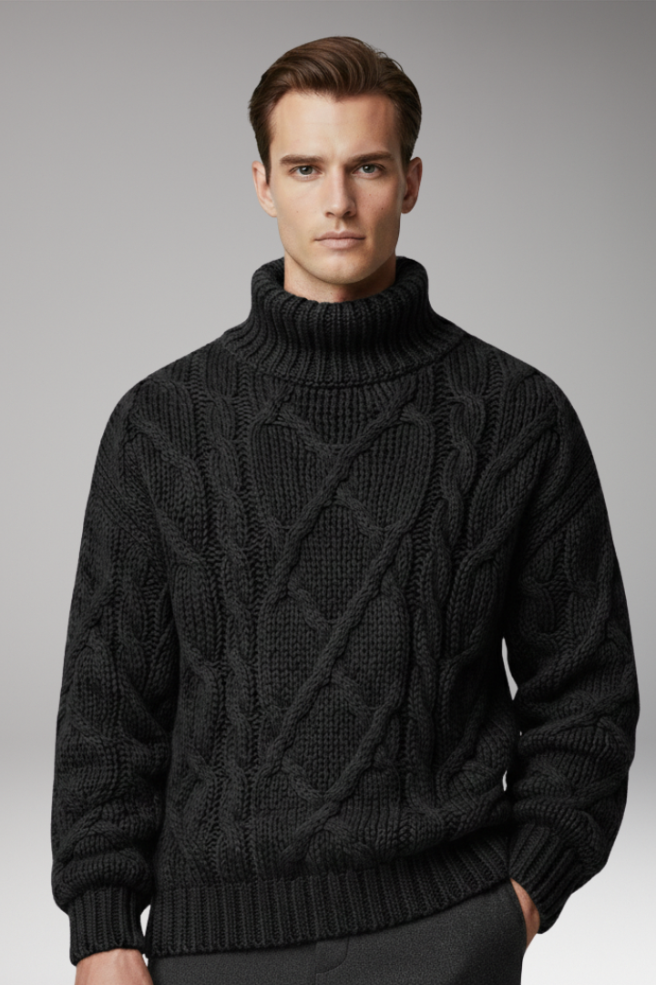 Men's Sweater with Turtleneck and Cable Pattern