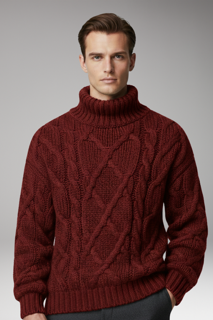 Men's Sweater with Turtleneck and Cable Pattern