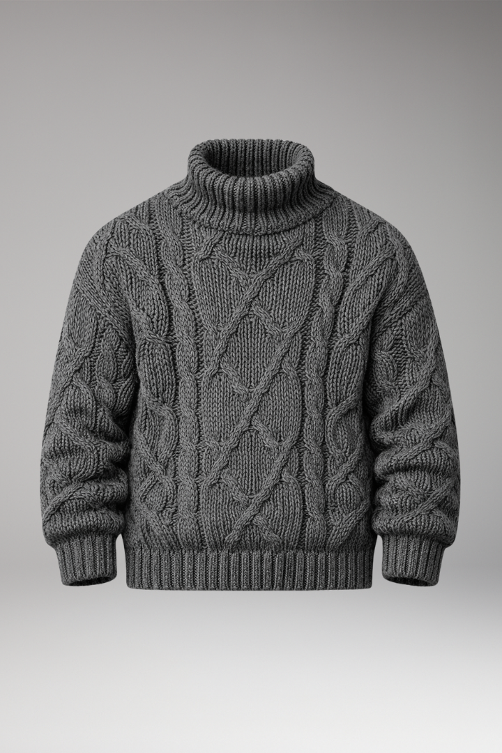 Men's Sweater with Turtleneck and Cable Pattern