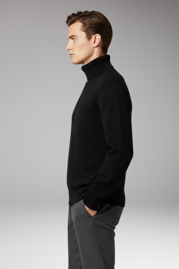 Men's Sweater with Turtleneck and Ribbed Cuffs
