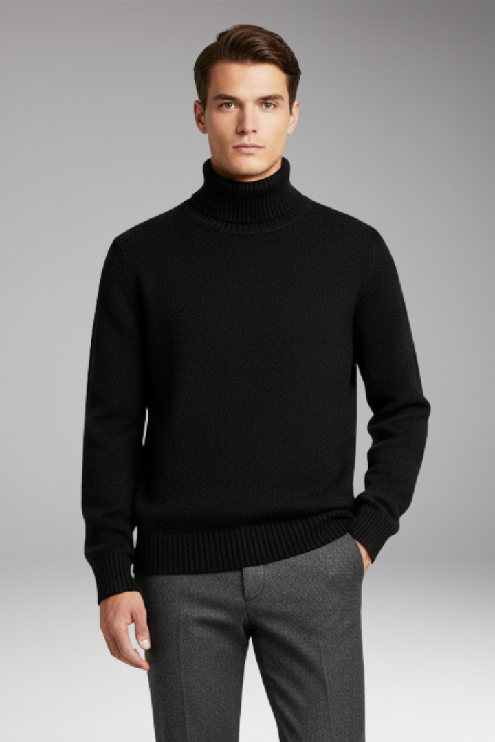 Men's Sweater with Turtleneck and Ribbed Cuffs
