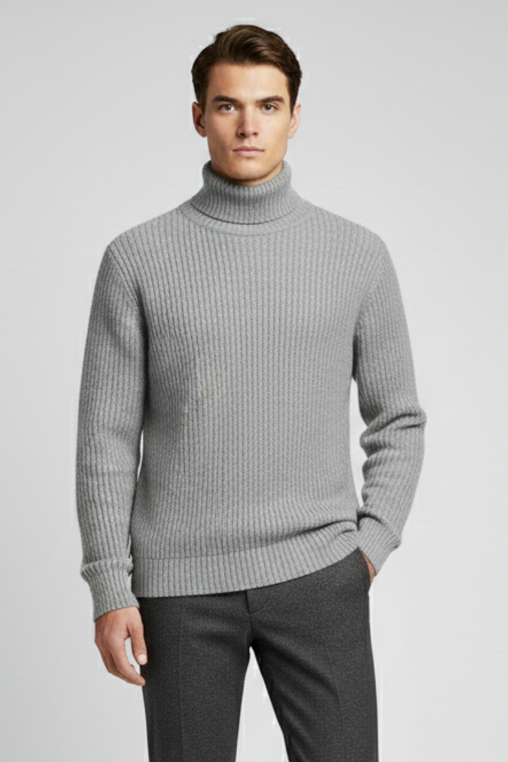 Men's Sweater with Turtleneck and Ribbed Cuffs