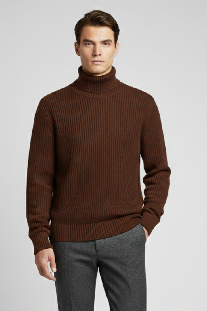 Men's Sweater with Turtleneck and Ribbed Cuffs