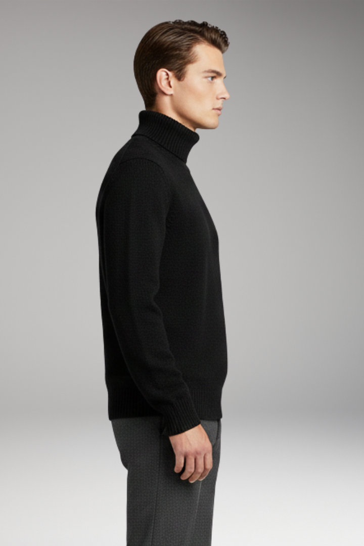 Men's Sweater with Turtleneck and Ribbed Cuffs