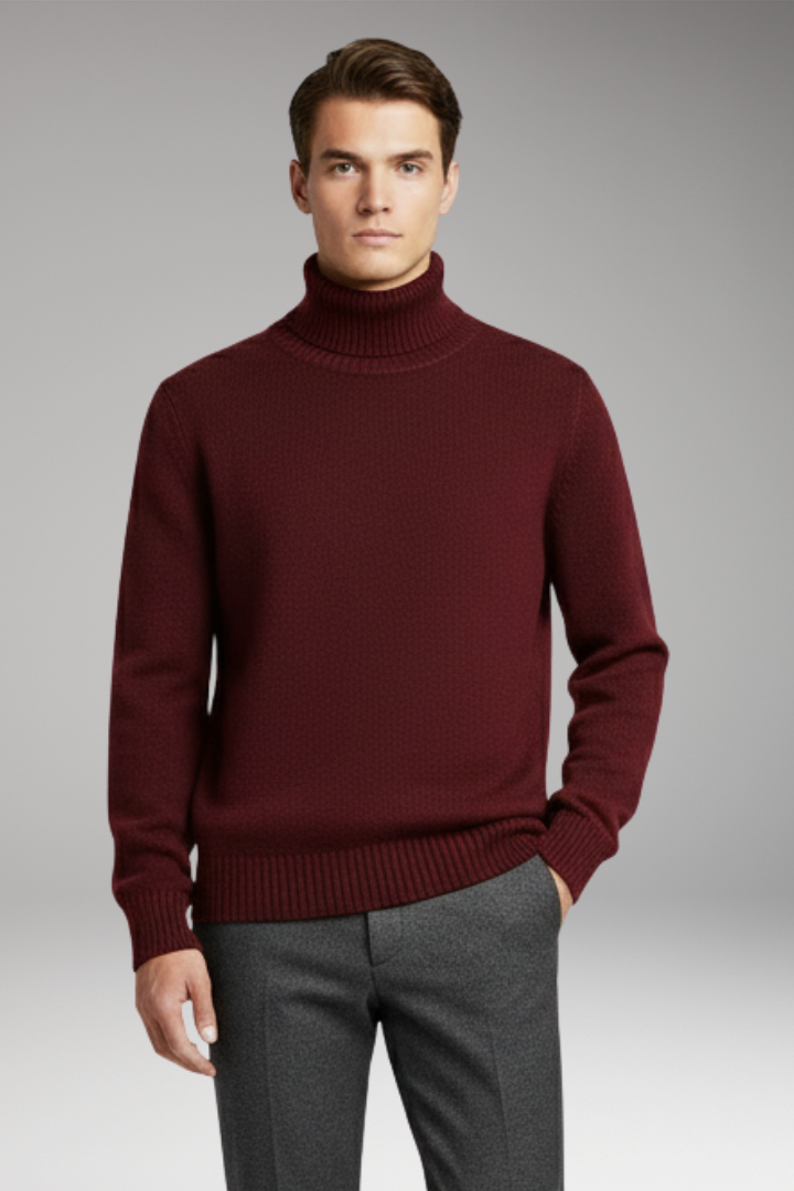 Men's Sweater with Turtleneck and Ribbed Cuffs