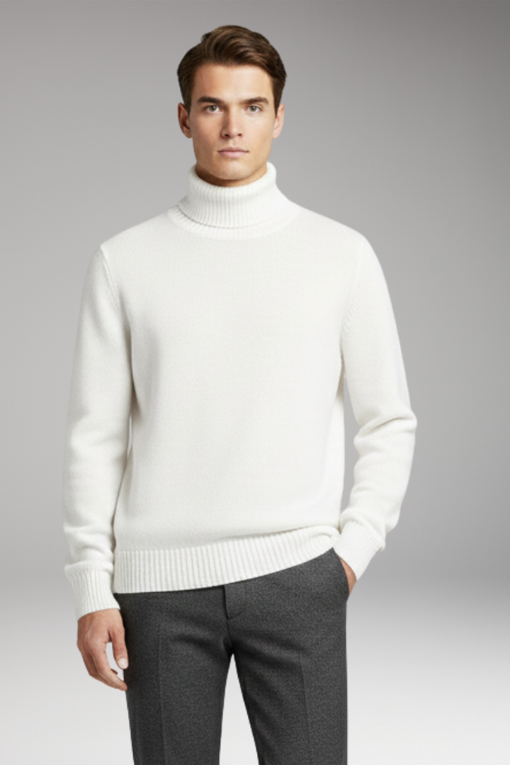 Men's Sweater with Turtleneck and Ribbed Cuffs