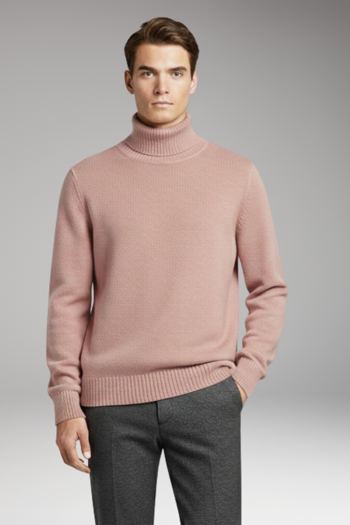 Men's Sweater with Turtleneck and Ribbed Cuffs
