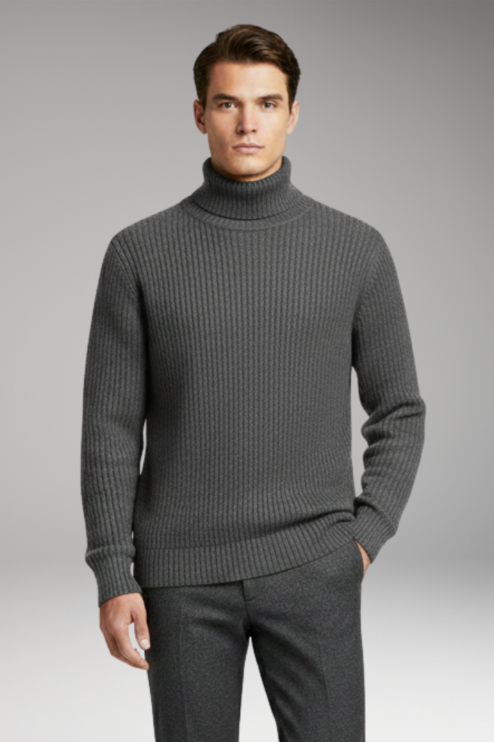 Men's Sweater with Turtleneck and Ribbed Cuffs