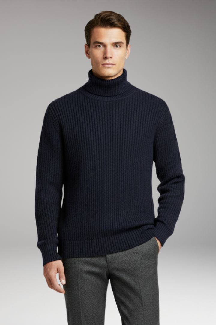 Men's Sweater with Turtleneck and Ribbed Cuffs