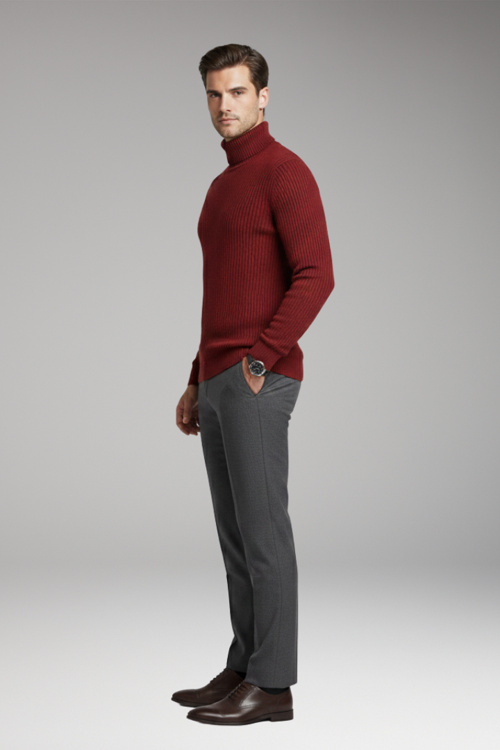 Men's Sweater with Turtleneck and Ribbed Surface