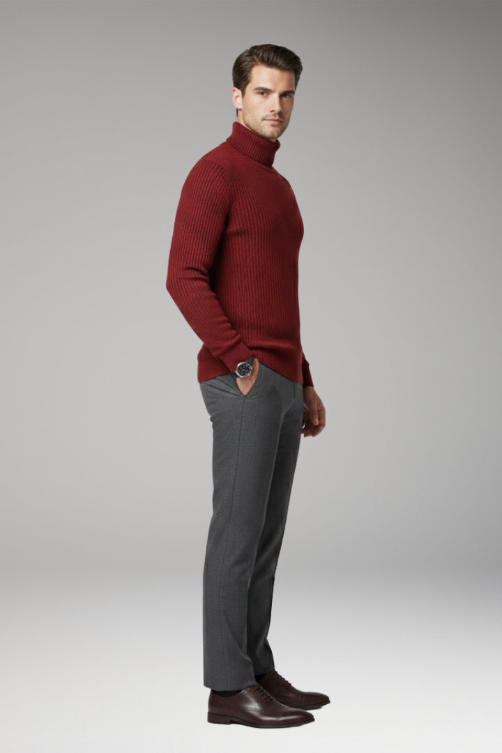 Men's Sweater with Turtleneck and Ribbed Surface