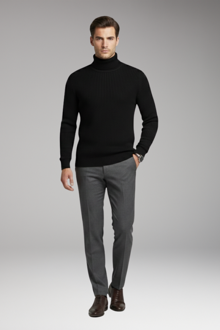 Men's Sweater with Turtleneck and Ribbed Surface