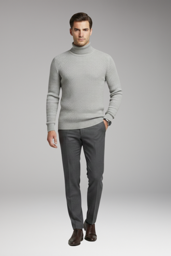 Men's Sweater with Turtleneck and Ribbed Surface