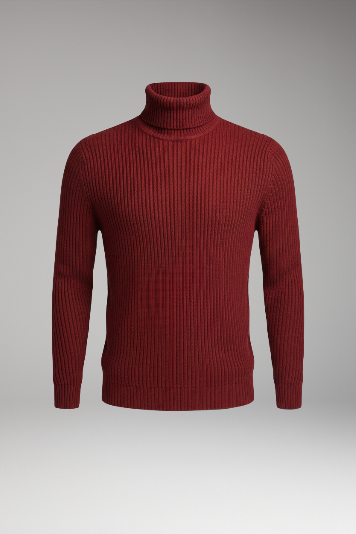 Men's Sweater with Turtleneck and Ribbed Surface