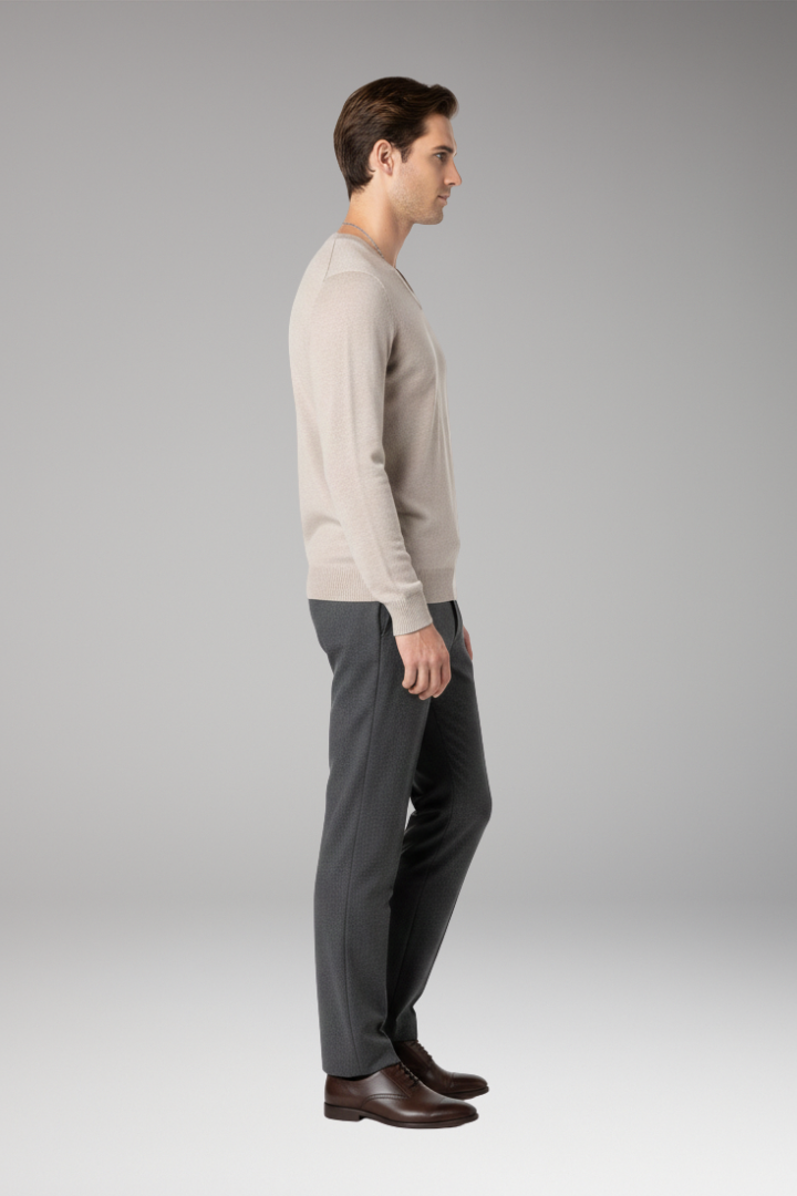 Men's Sweater with V-Neck and Ribbed Trim