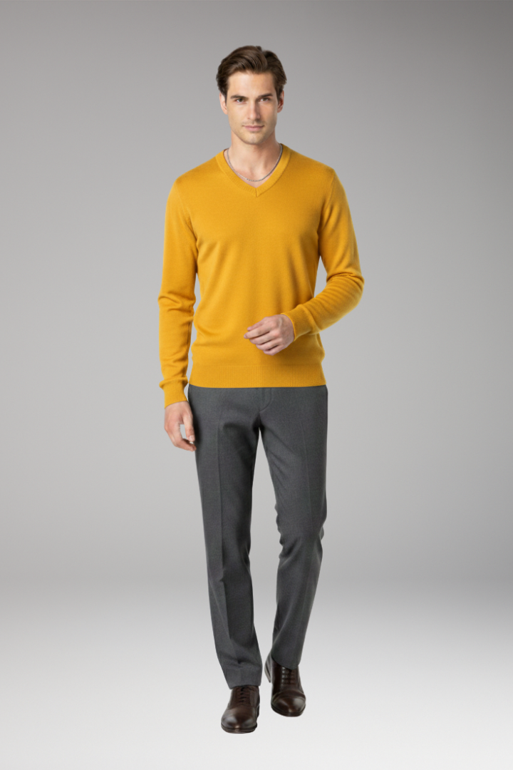 Men's Sweater with V-Neck and Ribbed Trim