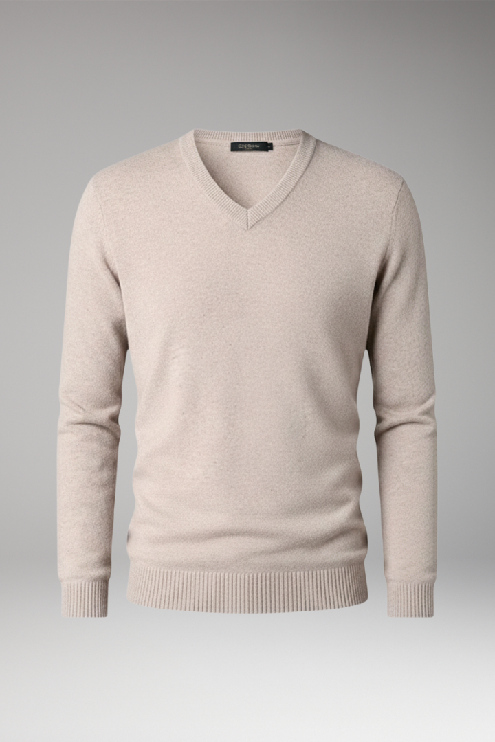 Men's Sweater with V-Neck and Ribbed Trim