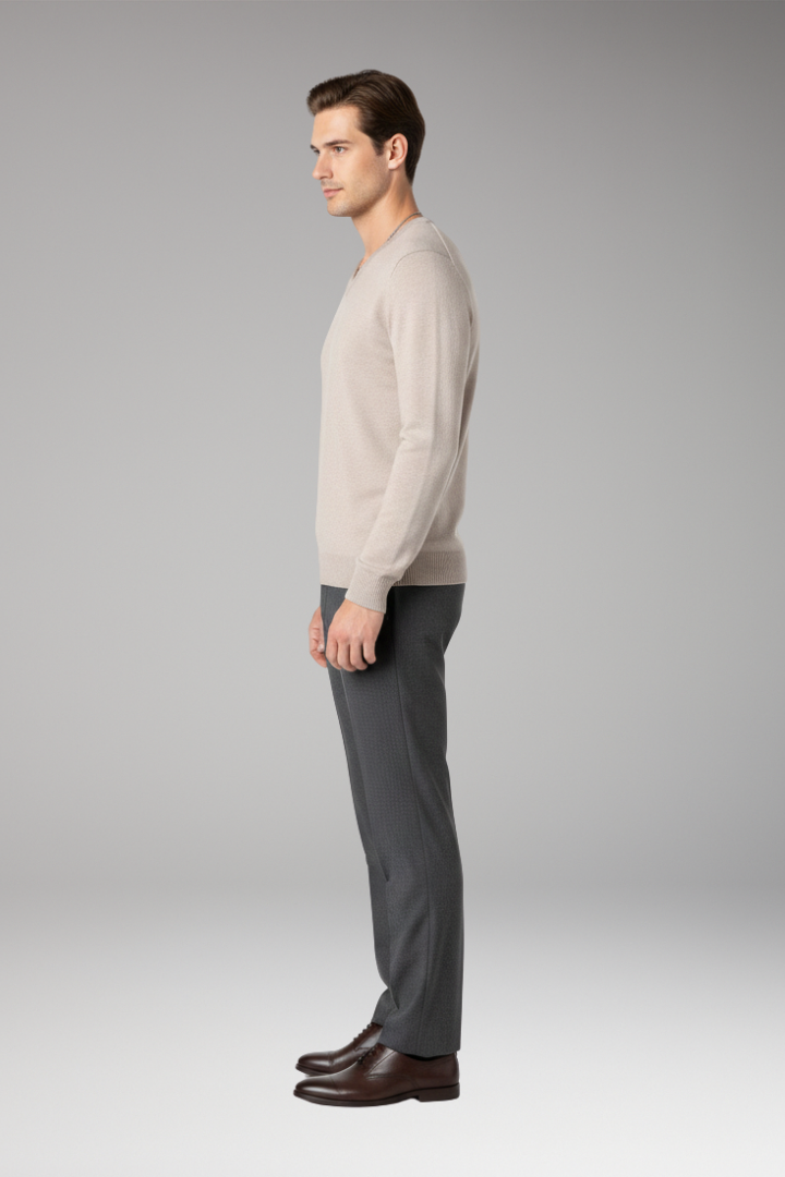 Men's Sweater with V-Neck and Ribbed Trim