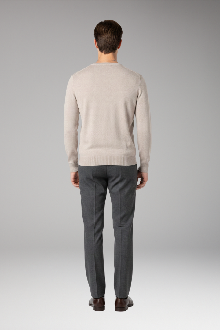 Men's Sweater with V-Neck and Ribbed Trim