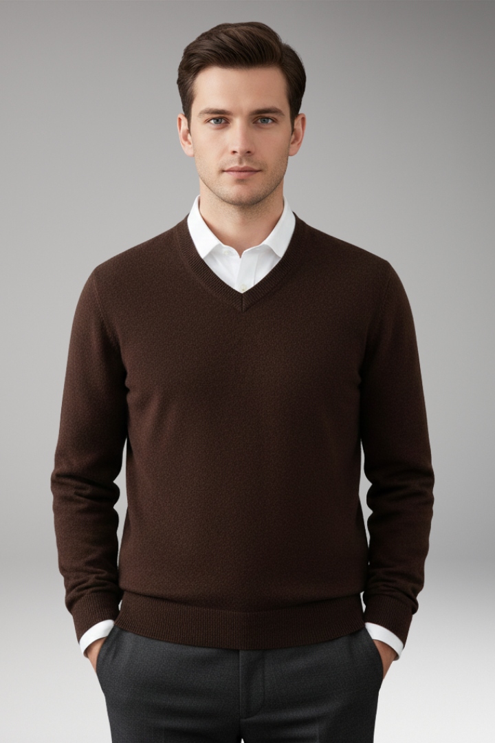 Men's Sweater with V Neck and Loose Fit