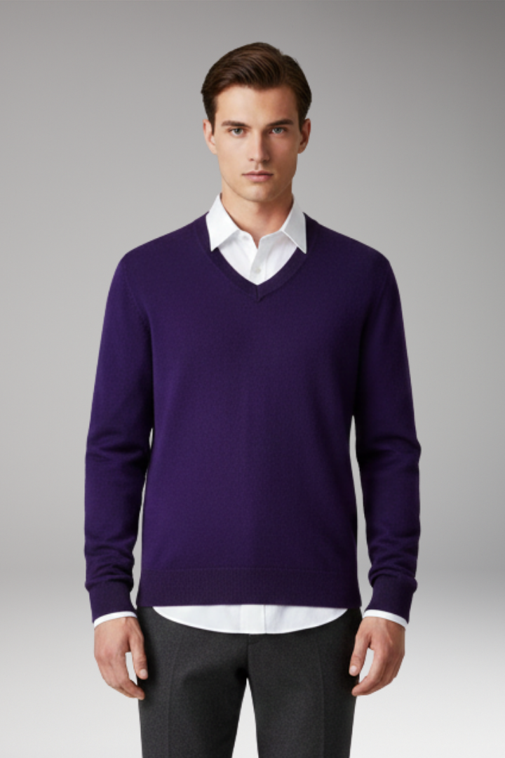 Men's Sweater with V Neck and Loose Fit